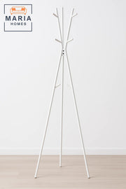 Tripod-Style White Metal Coat Rack
