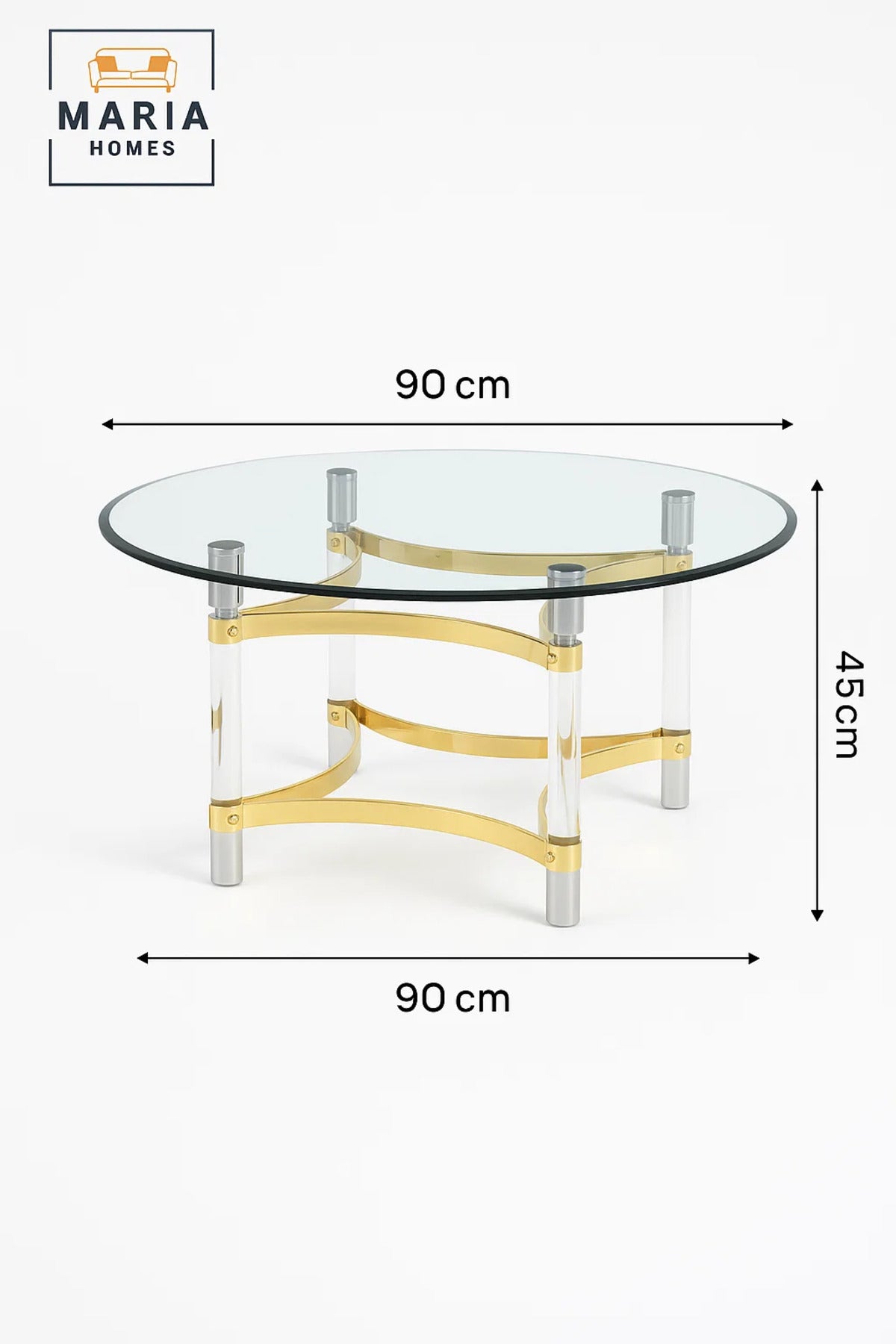 Luxury Round Glass Coffee Table 90_90_45 cm with Gold Stainless Steel and Acrylic Legs