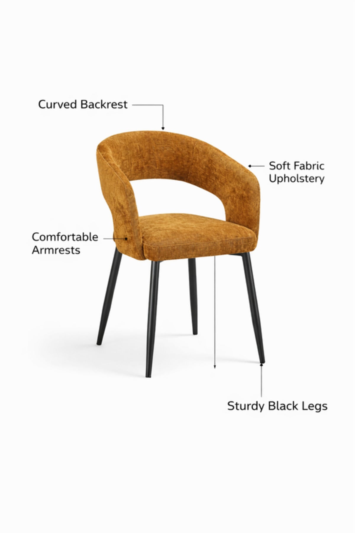 Dark Yellow Fabric Arm Dining Chair 80x44x48cm Modern dark yellow fabric Kitchen
