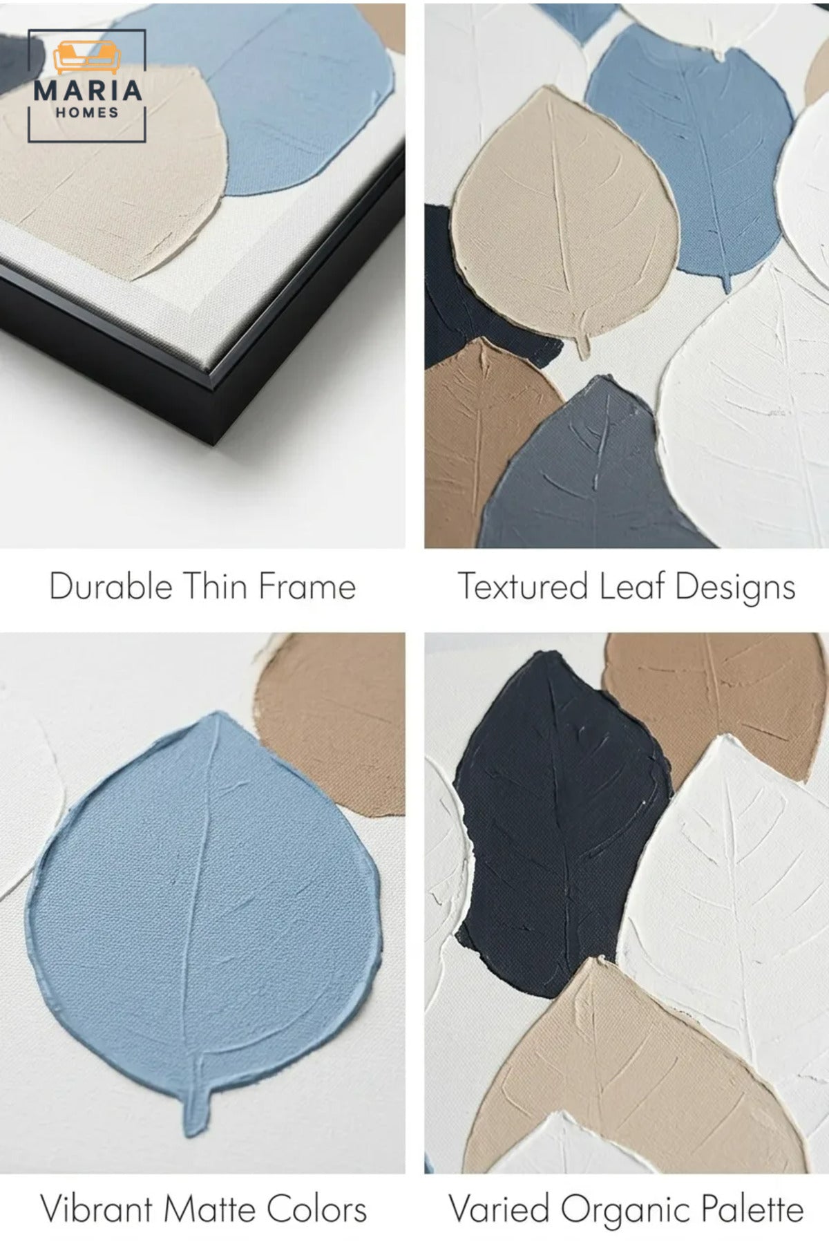 Modern Abstract Textured Wall Art with Slim Black Frame, Blue, Beige and Grey Geometric Canvas Print for Living Room, Bedroom and Office Décor