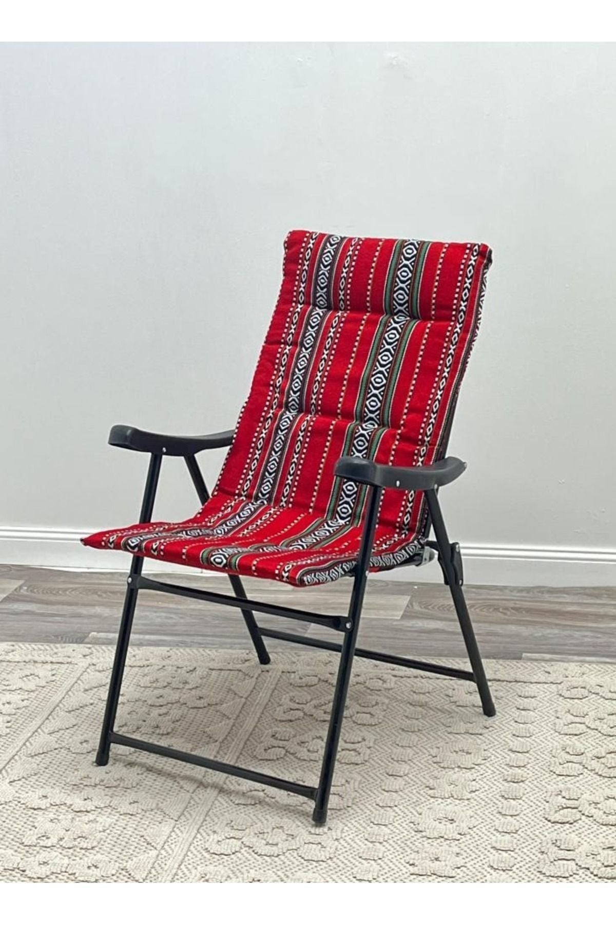 Foldable Outdoor Relax Chair Traditional Red Tribal Design
