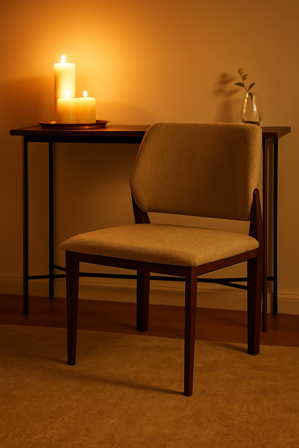 Beige Upholstered Dining Chair Ð Modern Wooden Frame, Comfortable & Stylish Seating