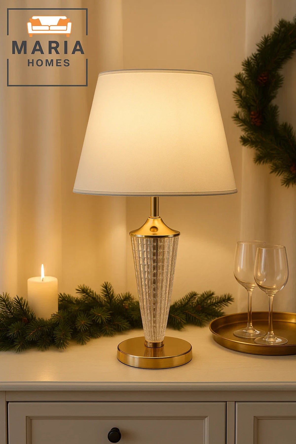 Elegant Crystal and Gold Table Lamp for Bedroom or Vanity Lighting Decor