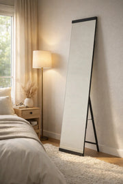 Black Frame Floor Mirror Full Length Standing Mirror for Bedroom