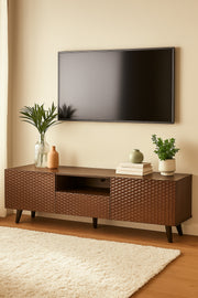 Brown Wooden TV Stand 180_40_61 cm Ð Modern Textured Design TV Unit with Storage Cabinets