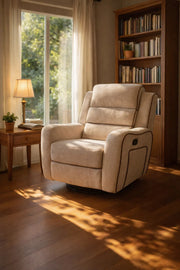 Elegant Beige Swivel Rocking Armchair with Contrast Trim for Modern Living Room Comfort and Style