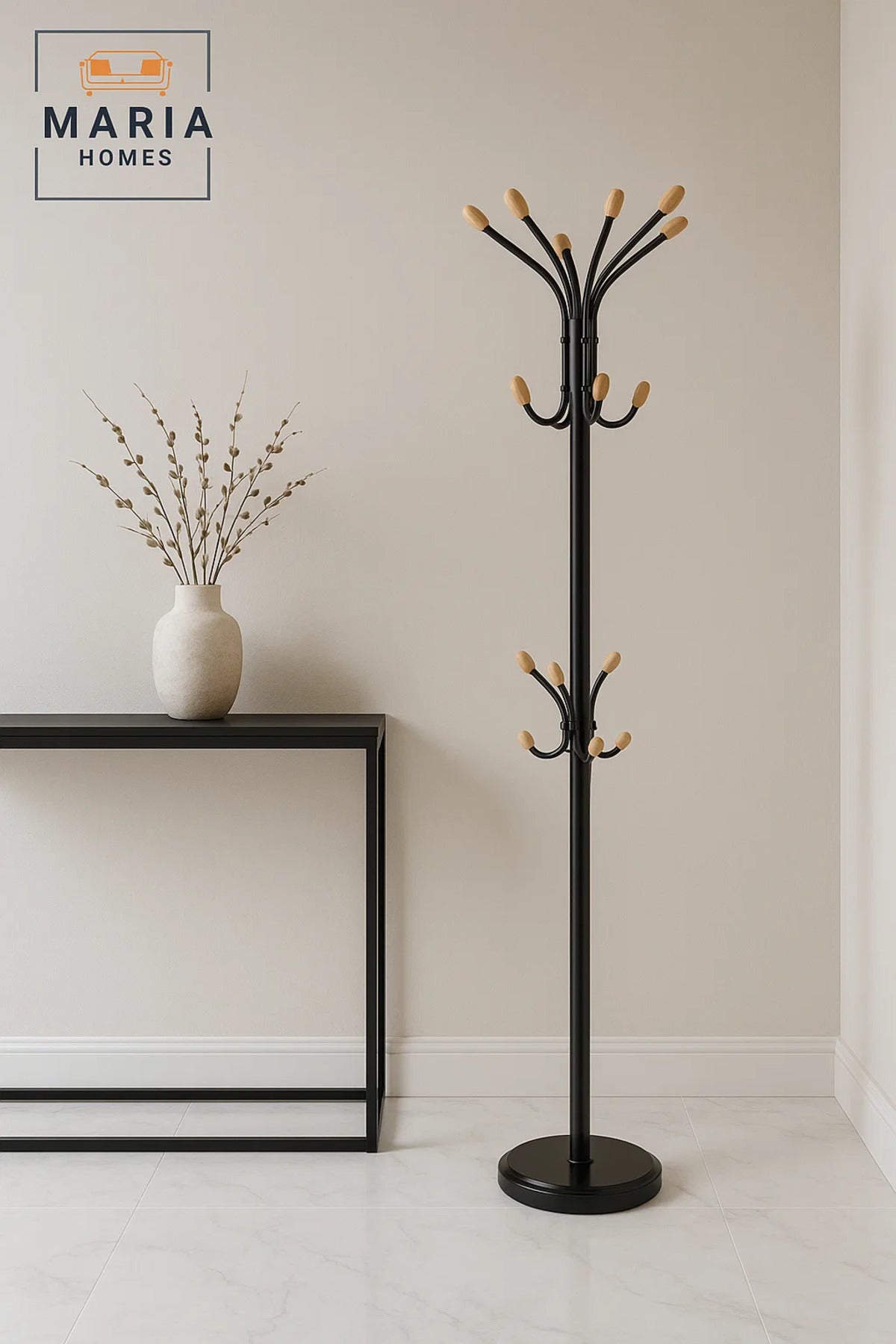 Metal Coat Rack Stand Ð Black Floor Clothes Hanger with Multi Hooks for Home and Office