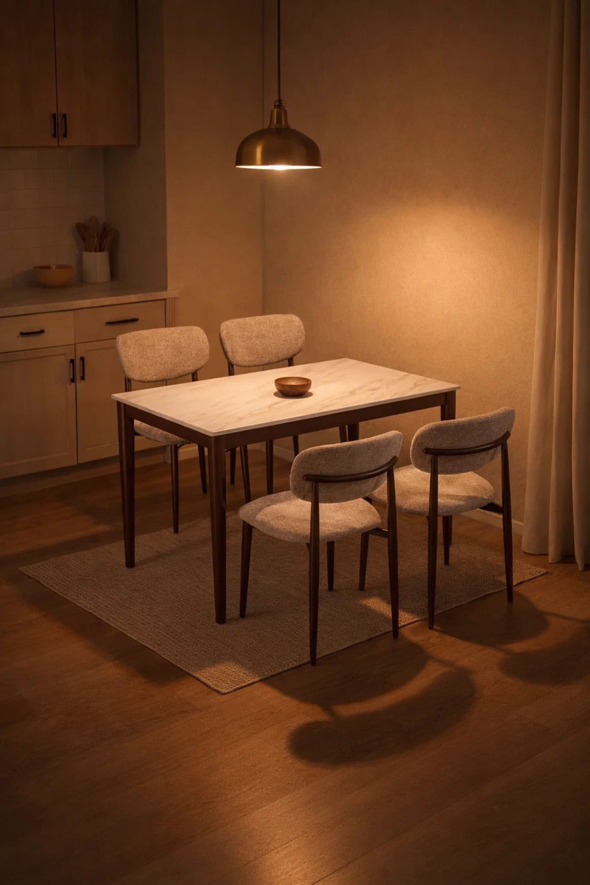Luxury 4-Person Dining Table Set Faux Marble Top with Upholstered Chairs for Dining Room Home