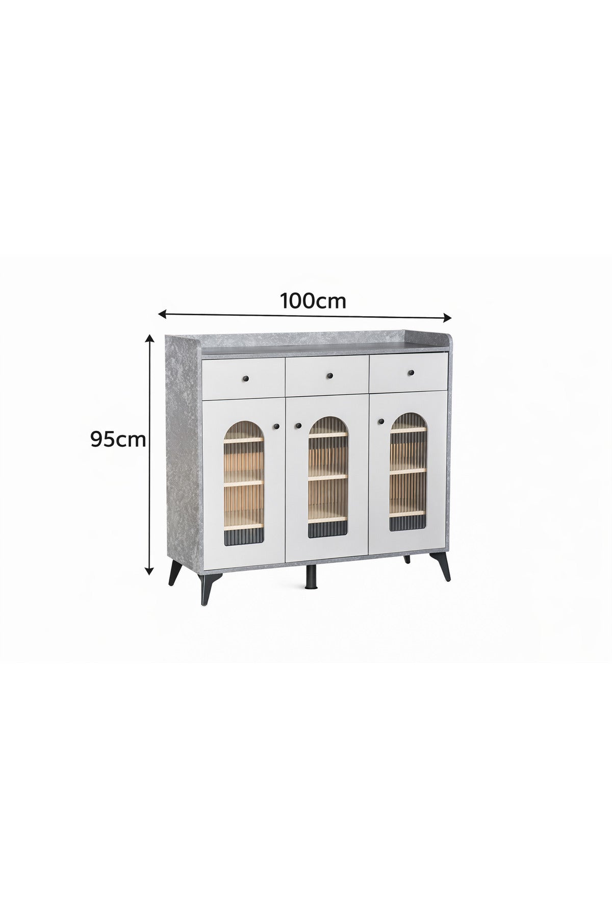 Modern Grey Sideboard Cabinet with Glass Doors & LED Display Shelves