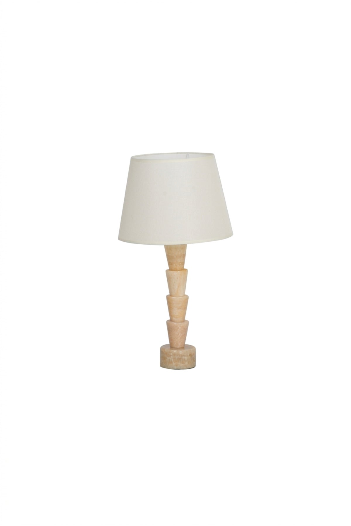 Luxury Sculptural Marble Table Lamp with White Fabric Shade and Geometric Stacked Base for Bedroom, Living Room, Office, Hotel and Bedside Décor