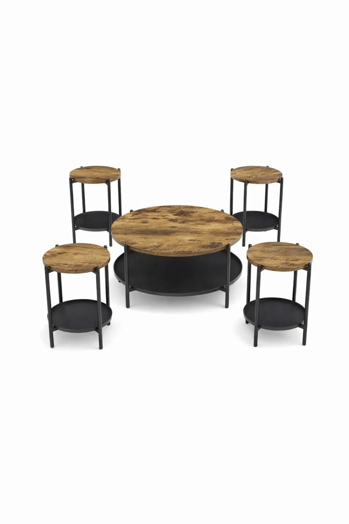 Industrial Style 5-Piece Round Center Table Set with Metal Frame for Modern Living Room Area