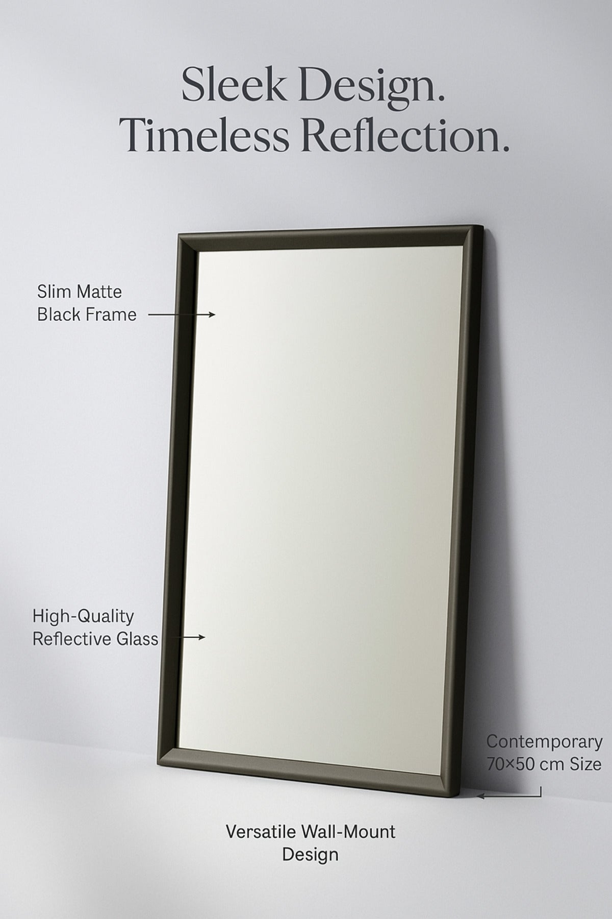 Rectangular Wall Mirror with Black Frame Ð 70_50 cm Modern Decorative Mirror for Home & Office