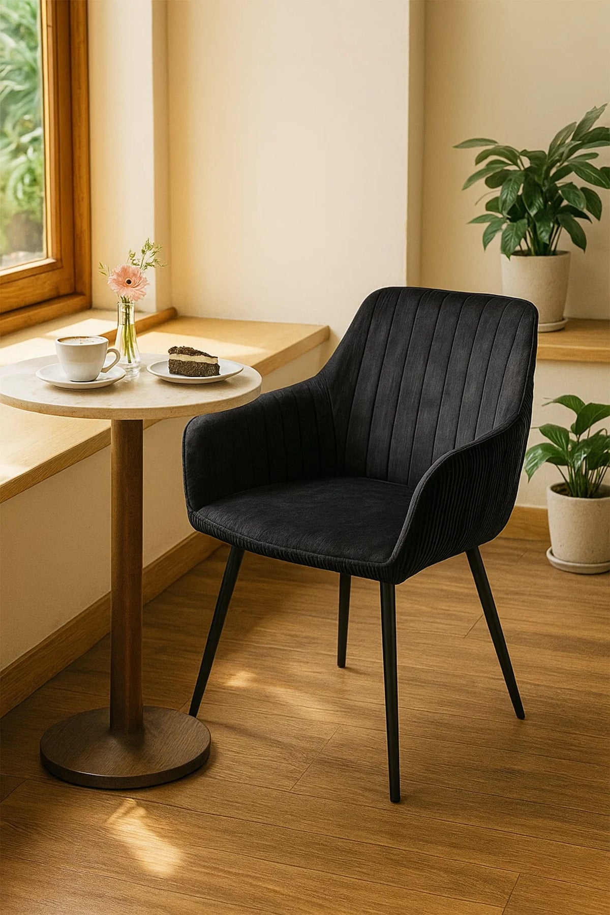 Modern Black Velvet Armchair √ê Stylish Fabric Dining & Office Accent Chair for Living Room
