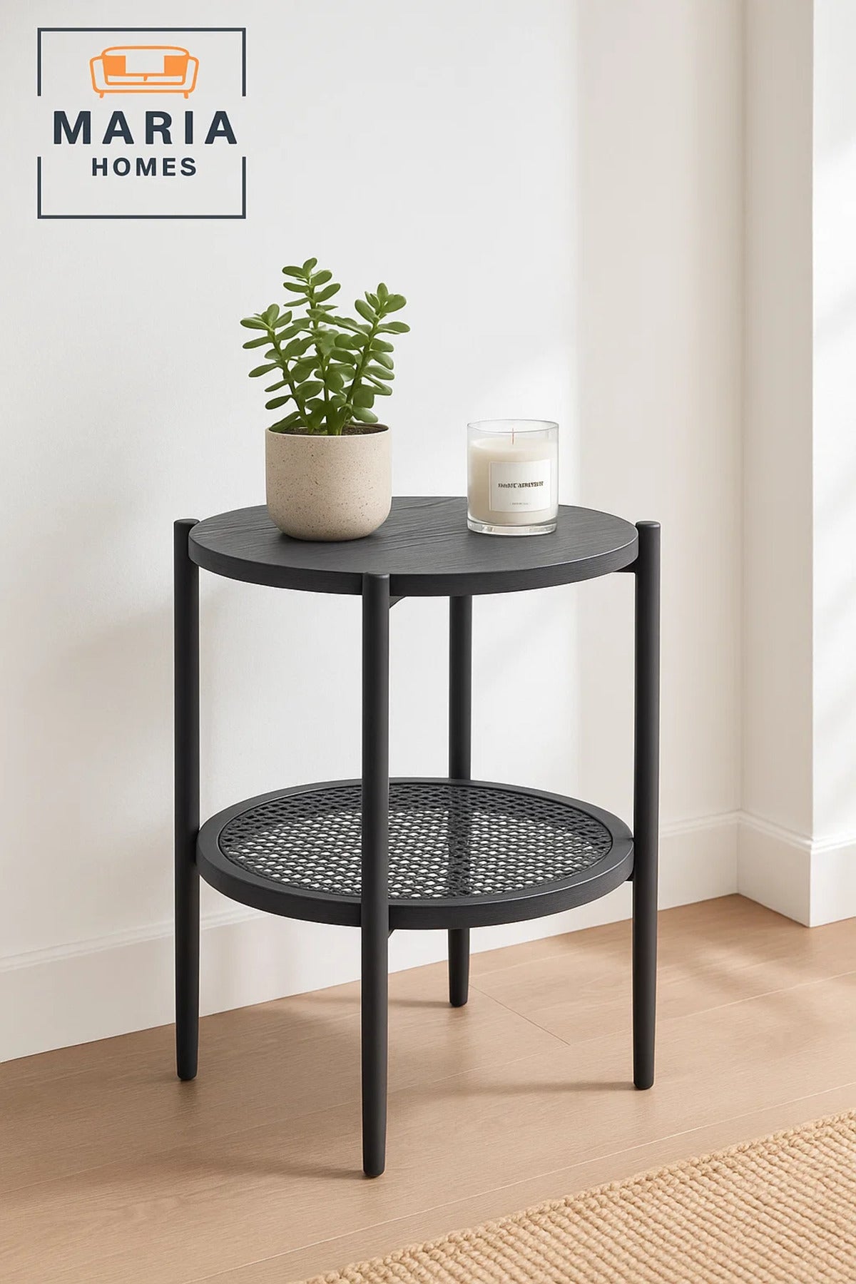Modern Dark Grey Side Table √ê Round Coffee Table with Storage Shelf 45_45_55 cm