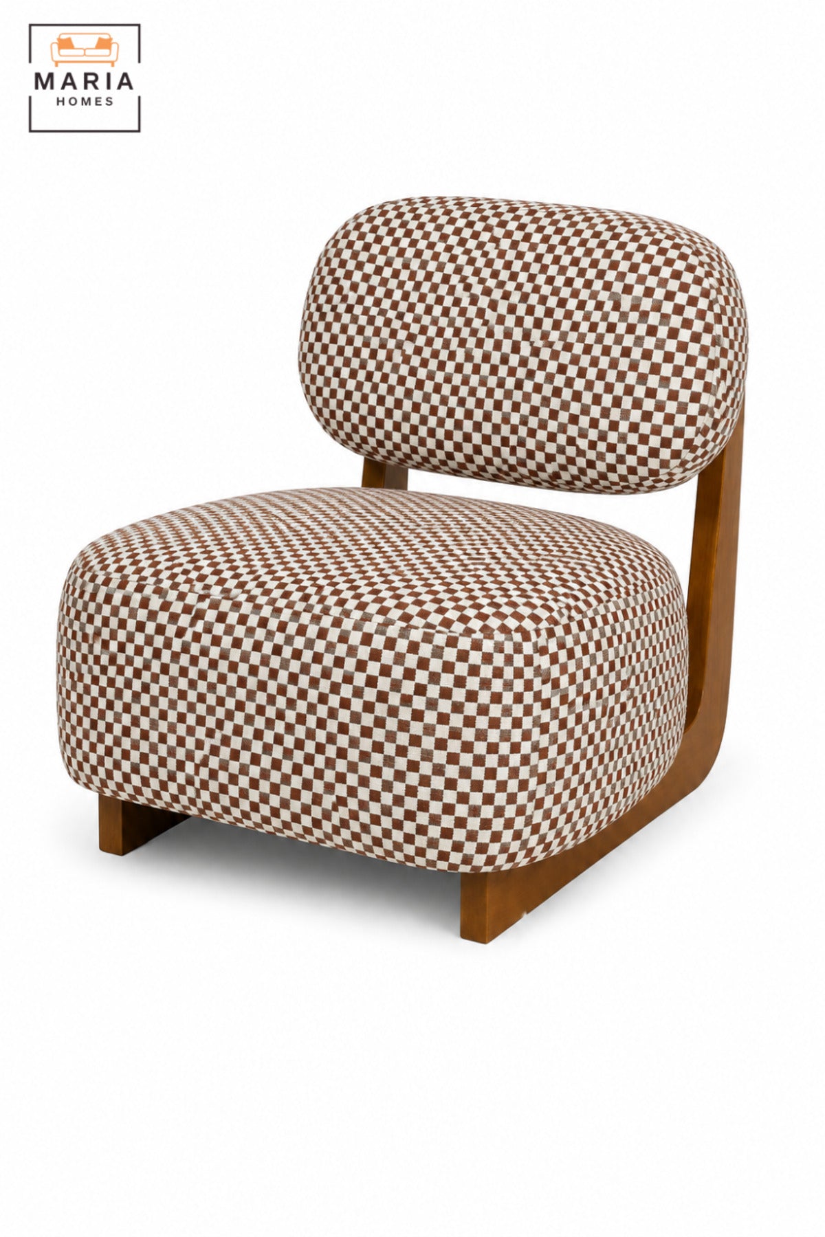 Modern Checkered Upholstered Accent Chair with Wooden Frame & Padded Backrest | Contemporary Armless Lounge Chair for Living Room, Bedroom & Reception
