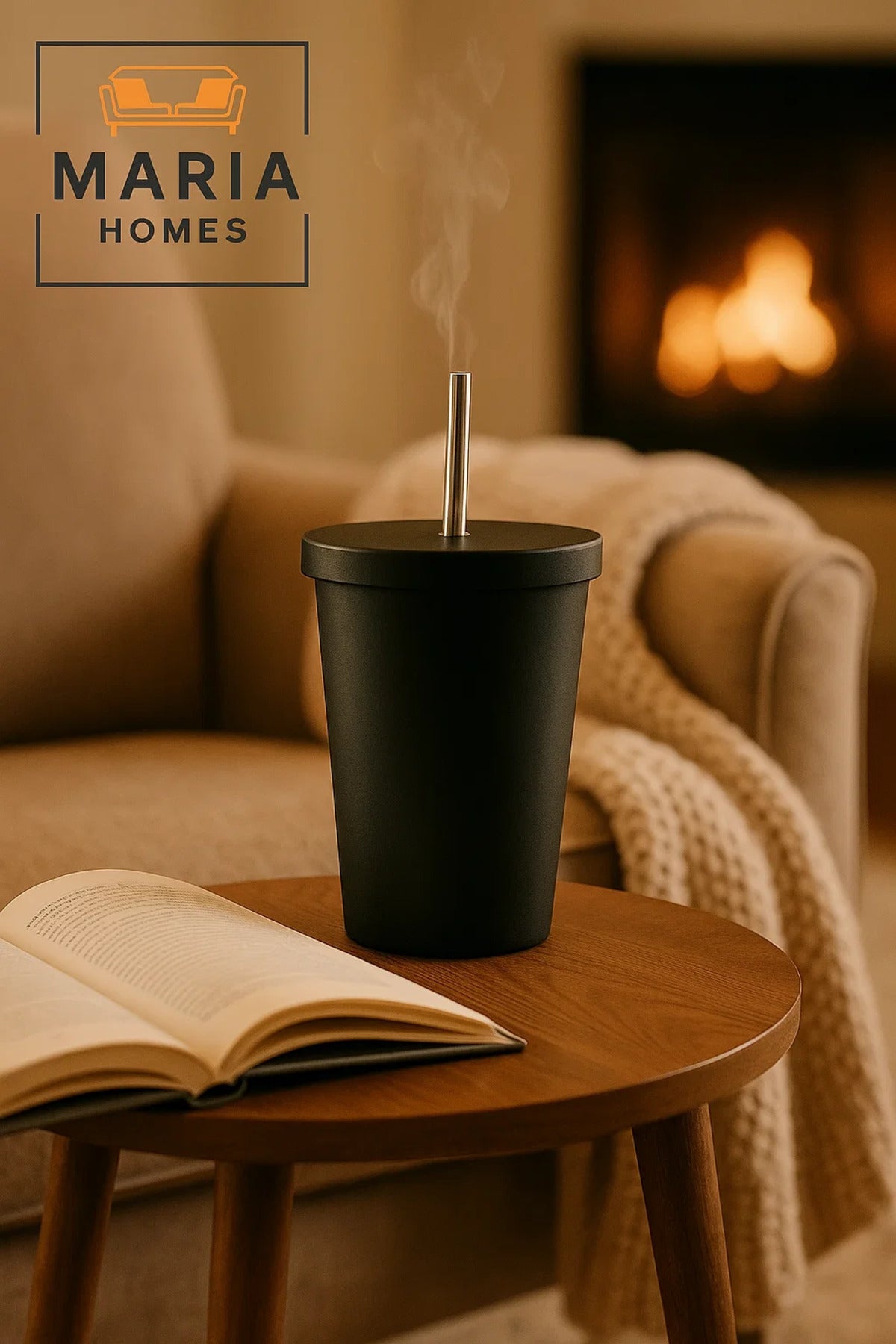 Matte Black Stainless Steel Tumbler with Lid and Straw