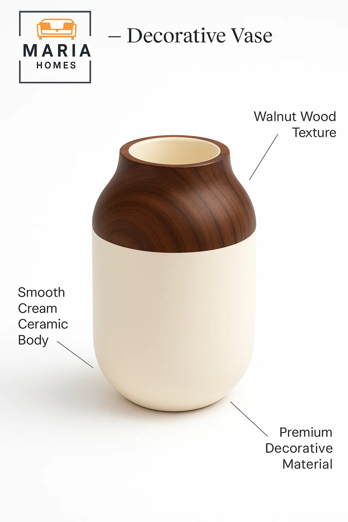 Modern Decorative Vase Ð Ceramic Flower Vase Ð Wood-Effect Home Decor Accessory