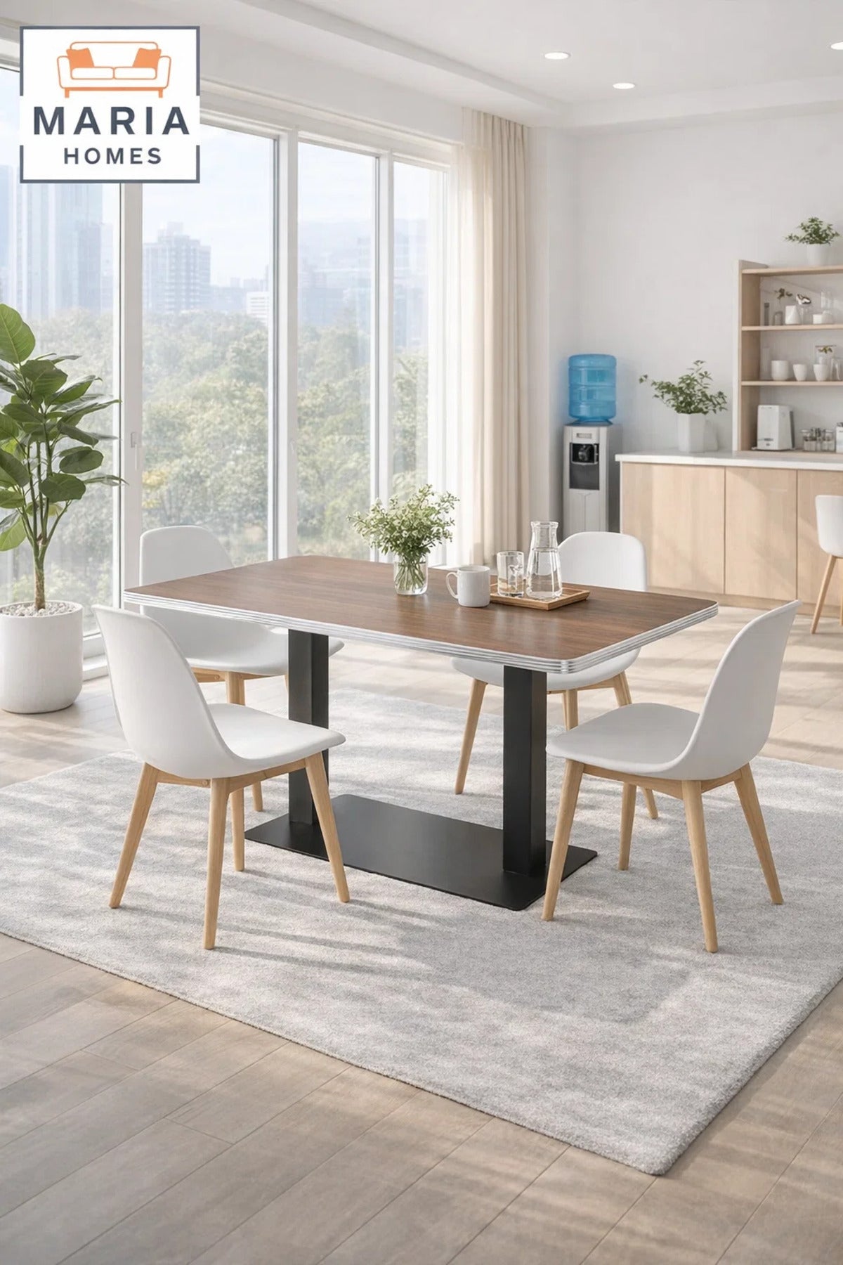 Brown Wooden Table 120_70_74 cm Ð Modern Rectangular Table with Black Metal Base