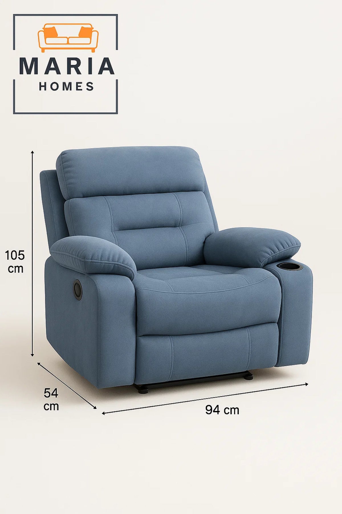 Blue Recliner Chair with Cup Holders Ð Plush Fabric Armchair for Living Room Comfort & Relaxation