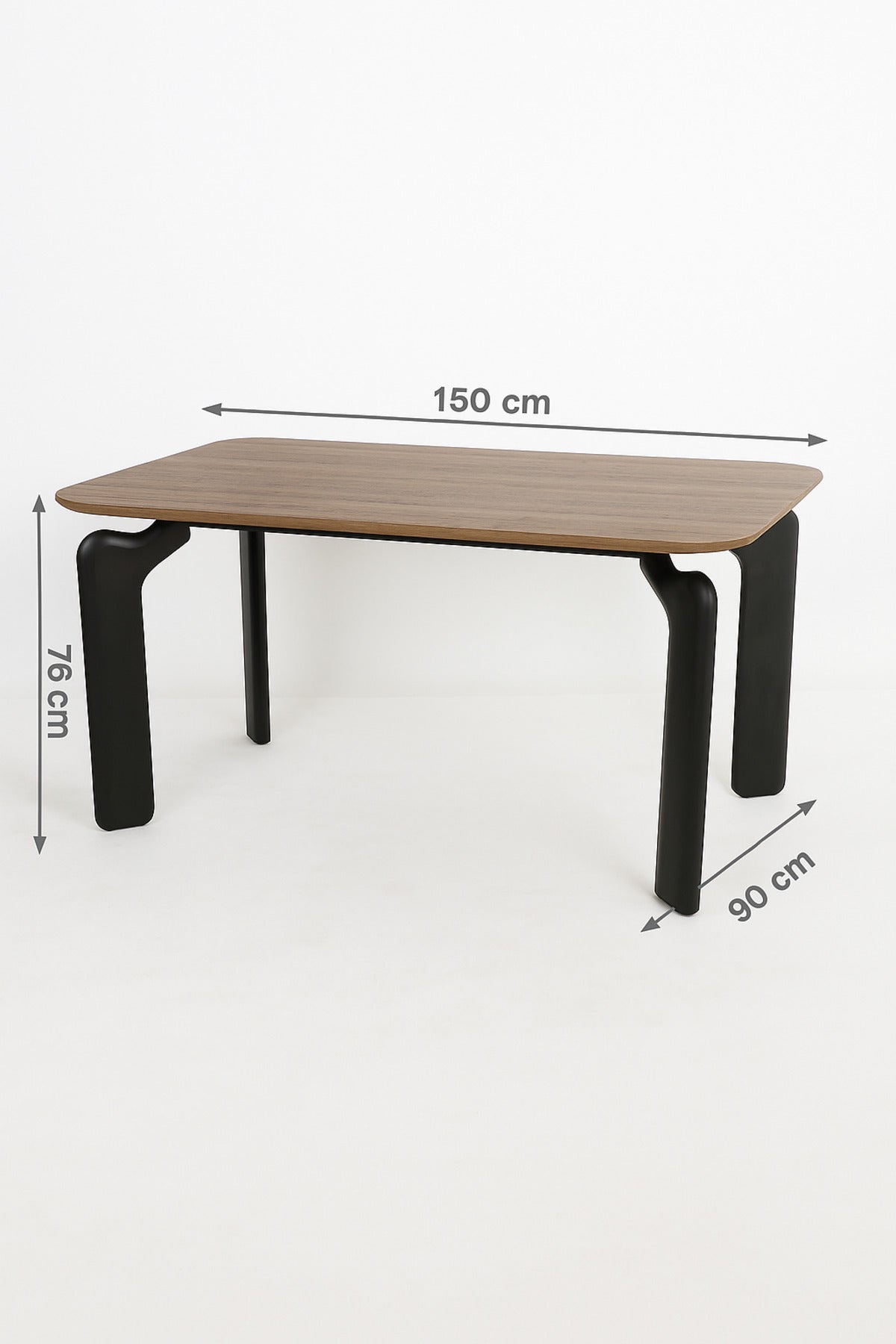 Modern Brown Dining Table Ð 150_90_76 cm | Elegant Wooden Top Table with Curved Black Legs