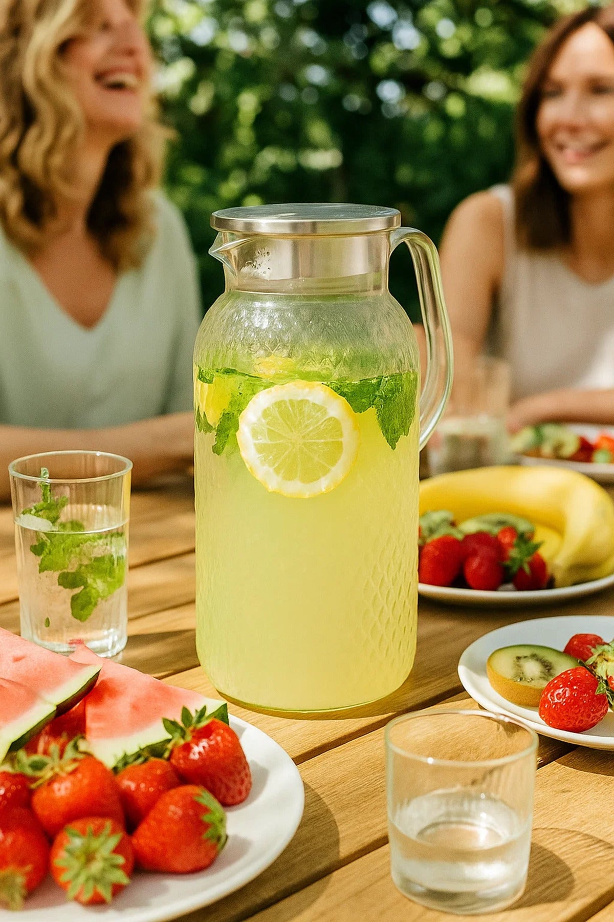 Diamond-Cut Glass Water Pitcher with Stainless Steel Lid Ð 1.5 Liter, Infuser Spout