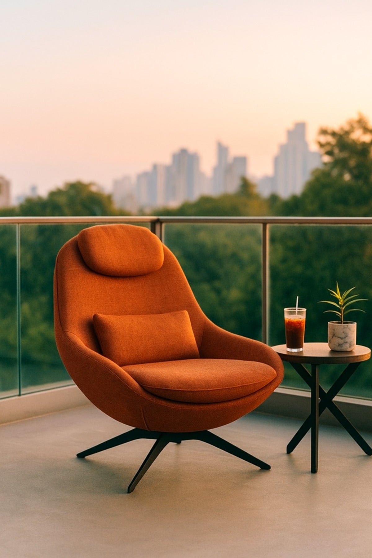 Orange Fabric Lounge Chair with Cushion & Headrest Ð Modern Living Room Accent Chair