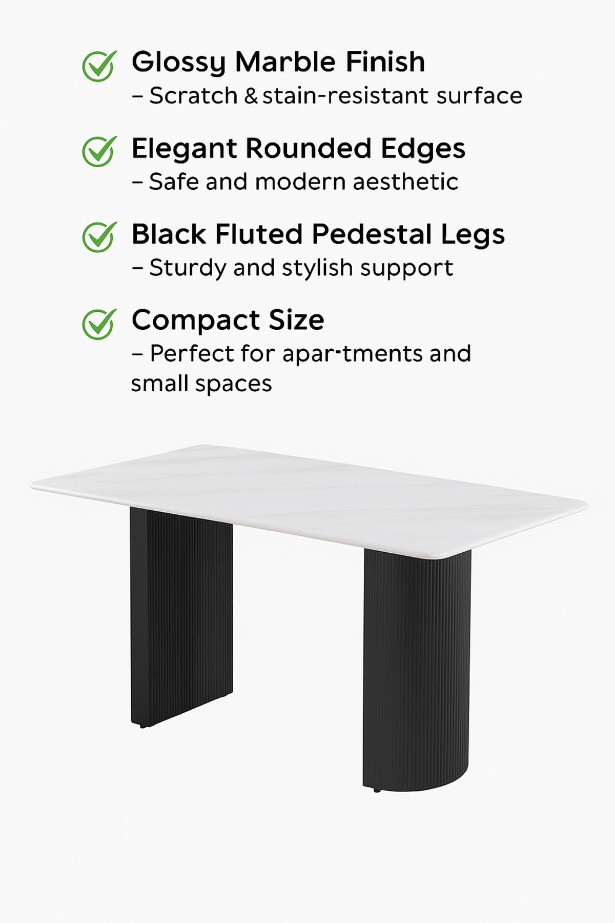 Luxury White Marble Dining Table with Black Base Ð 140_80 cm | Modern Rectangular Table for Home