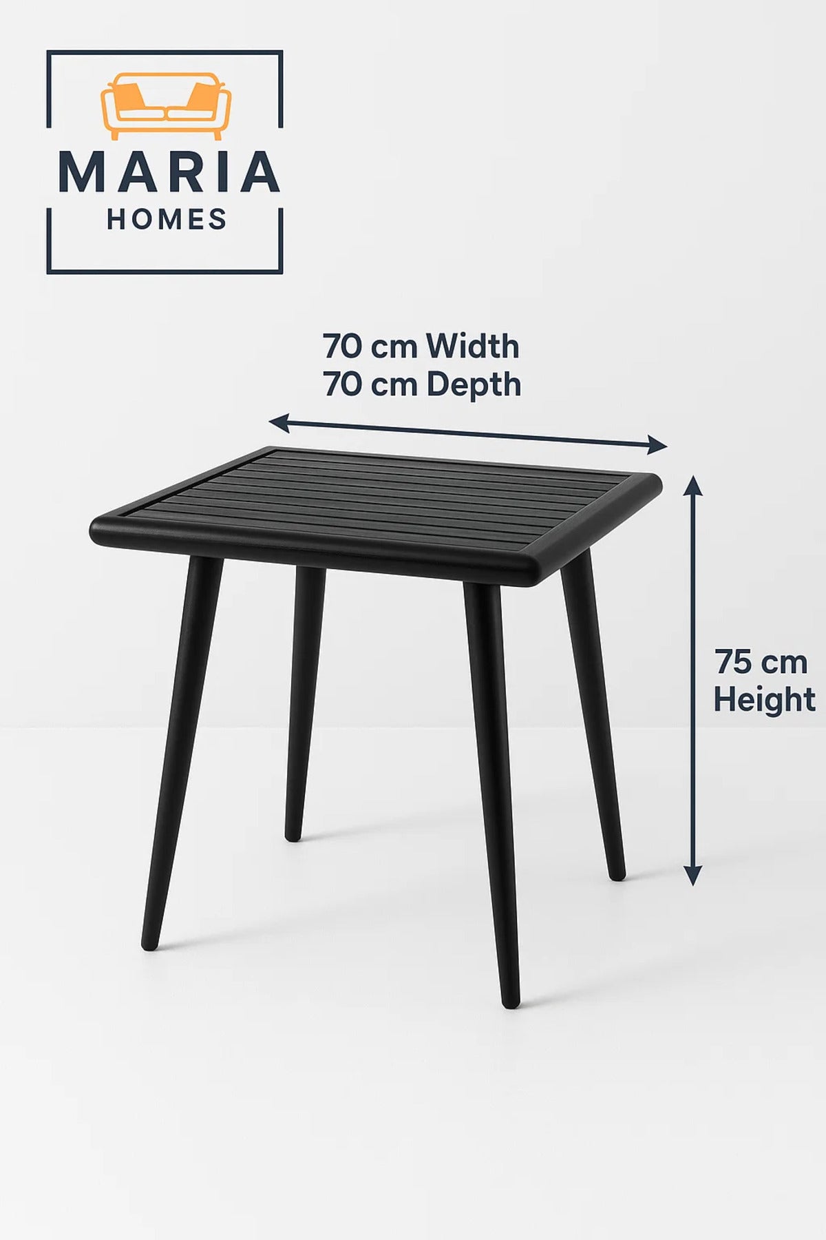 Black Square Outdoor Table with Slatted Top and Tapered Legs-size 75*70*70CM