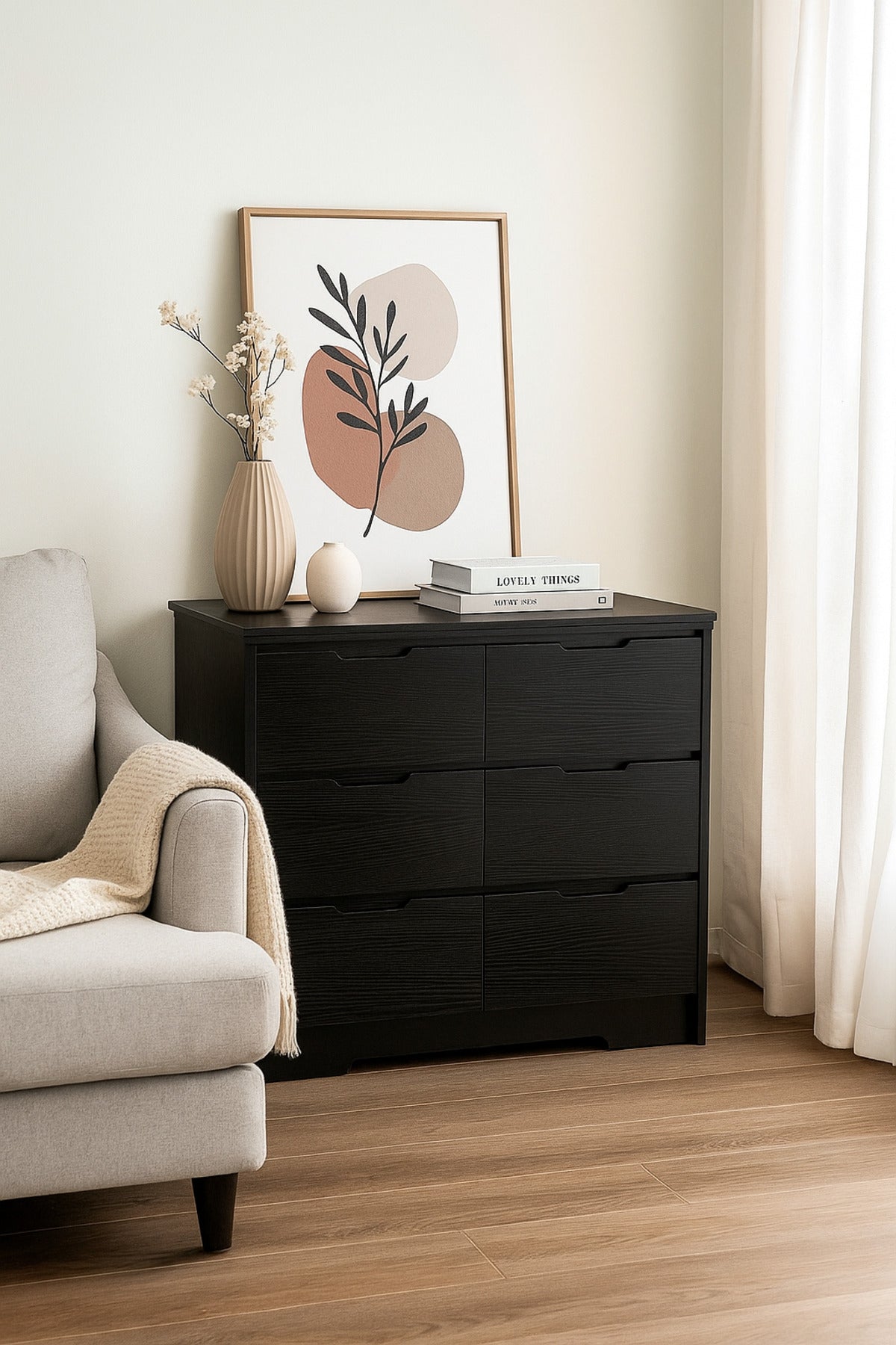 Black Wooden Dresser 80_48_80 cm Ð Modern 6-Drawer Storage Cabinet for Bedroom & Living Room