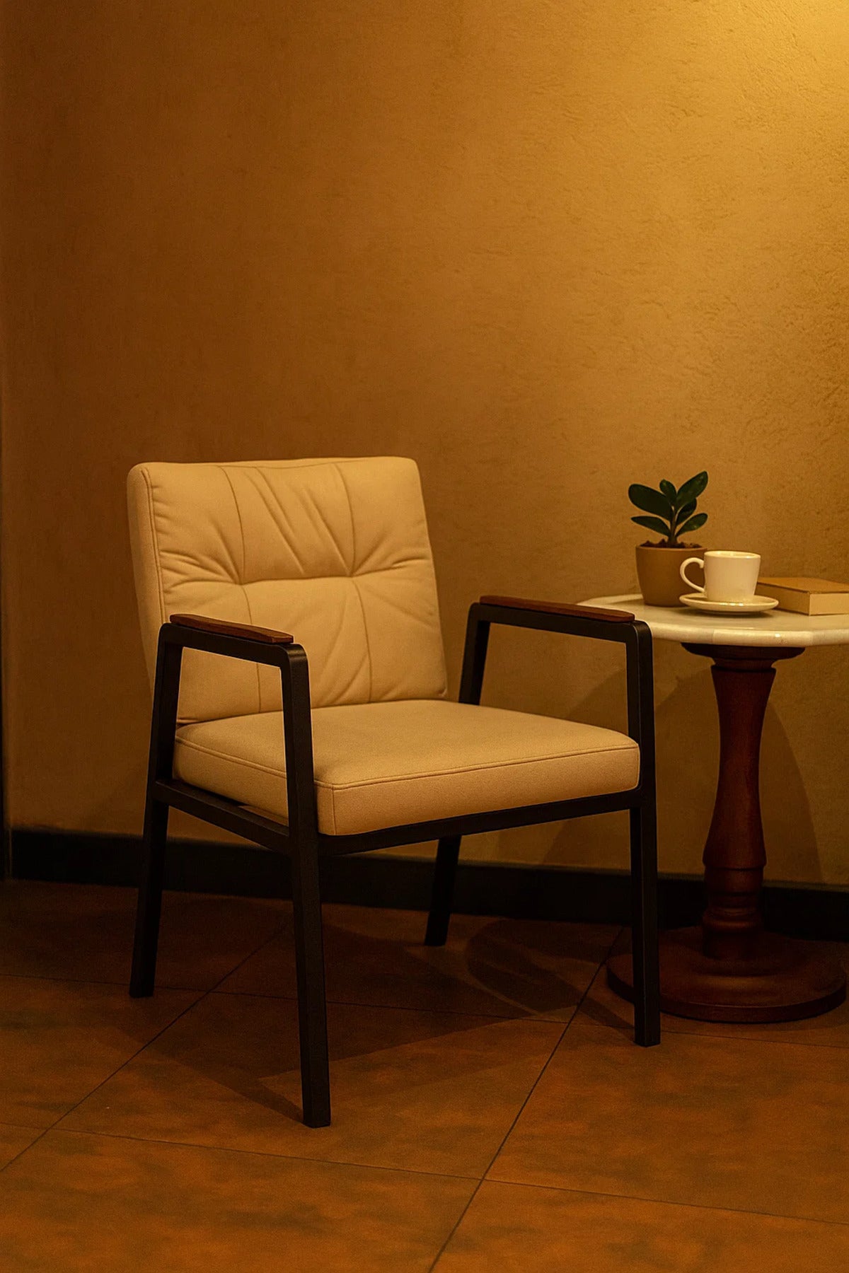 Modern Beige Padded Lounge Chair with Metal Frame, Comfortable Armchair for Home & Office
