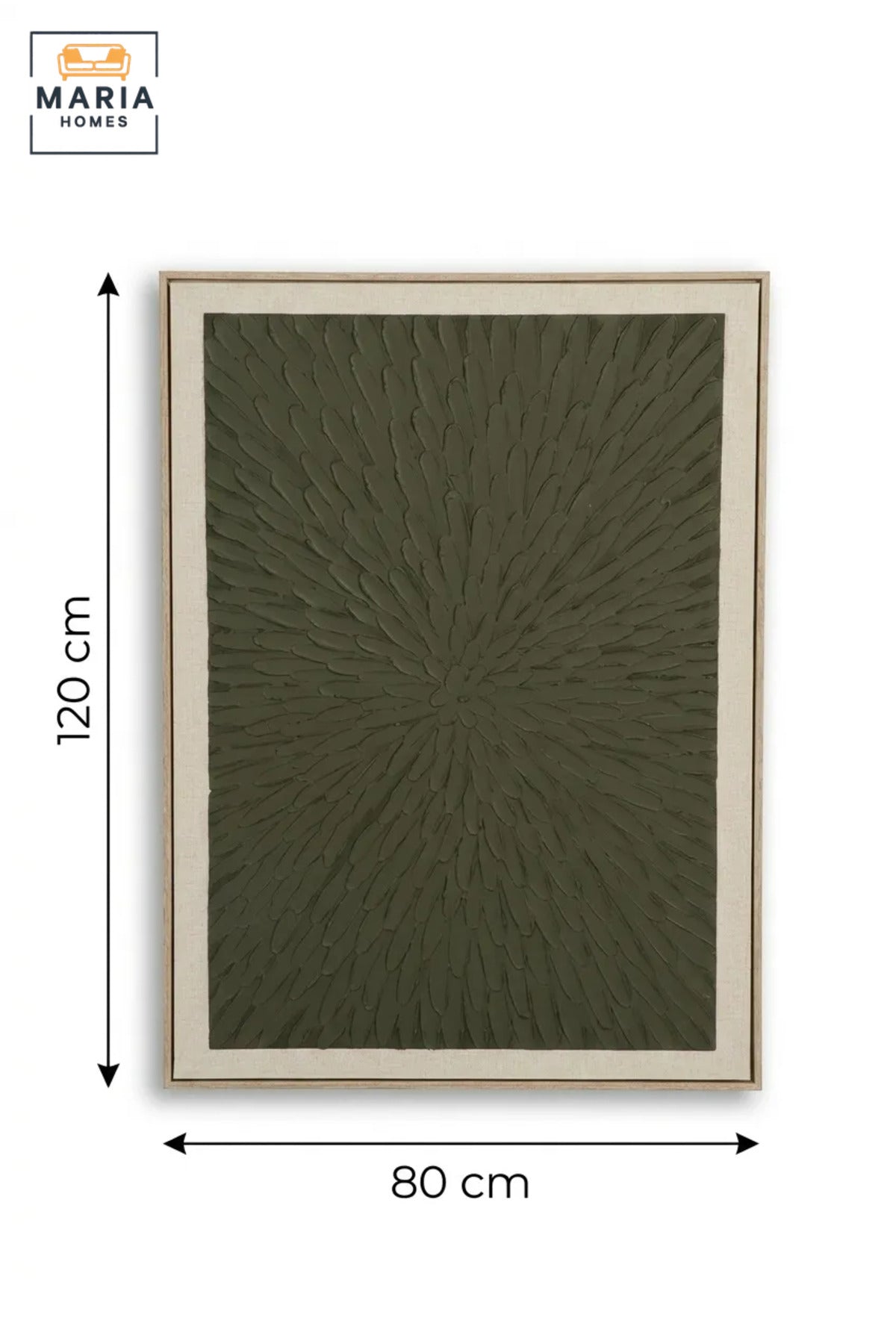 Modern Abstract Textured Wall Art with Natural Frame, Olive Green Botanical Relief Design for Living Room, Bedroom, Hallway and Office Décor