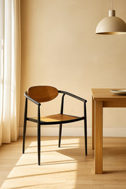 Black & Champagne Metal and Wood Chair Modern Dining Armchair with Wooden Seat and Backrest for Home