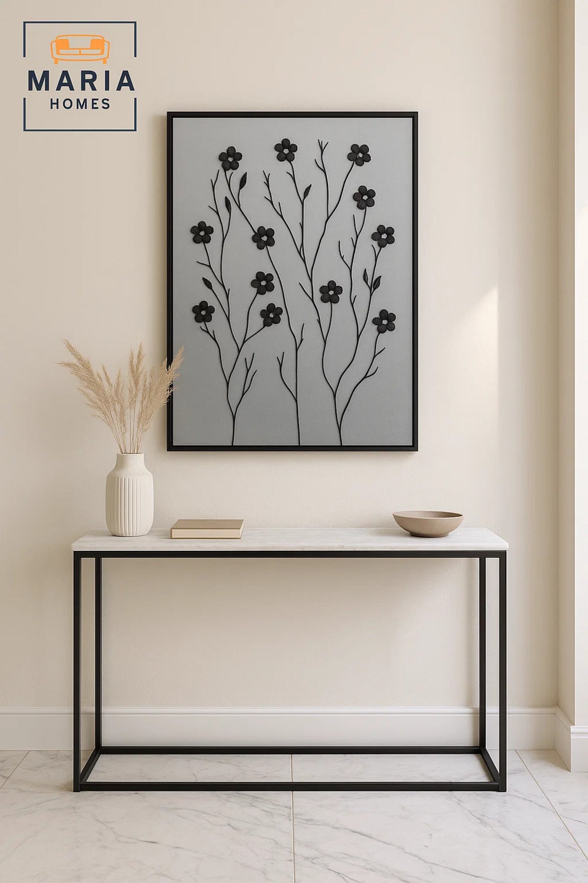 Modern 3D Wall Art Ð Black Floral Decorative Panel with Raised Flowers 120_80 cm