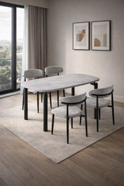 Grey Marble-Look Dining Table Set with 4 Chairs √ê 160_90cm
