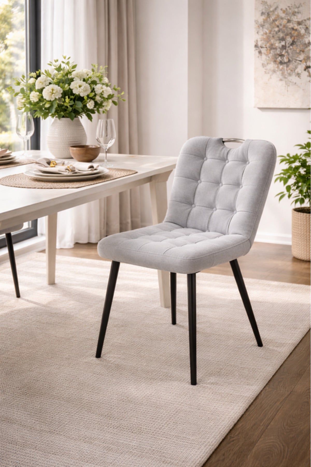 Light Grey Fabric Dining Chair 84x43x49cm Modern light grey fabric Kitchen