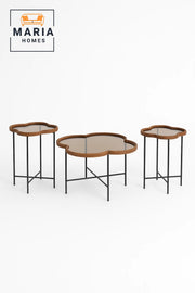 3-Piece Cloud-Shape Glass Top Table Set Ð Walnut Frame with Black Iron Legs
