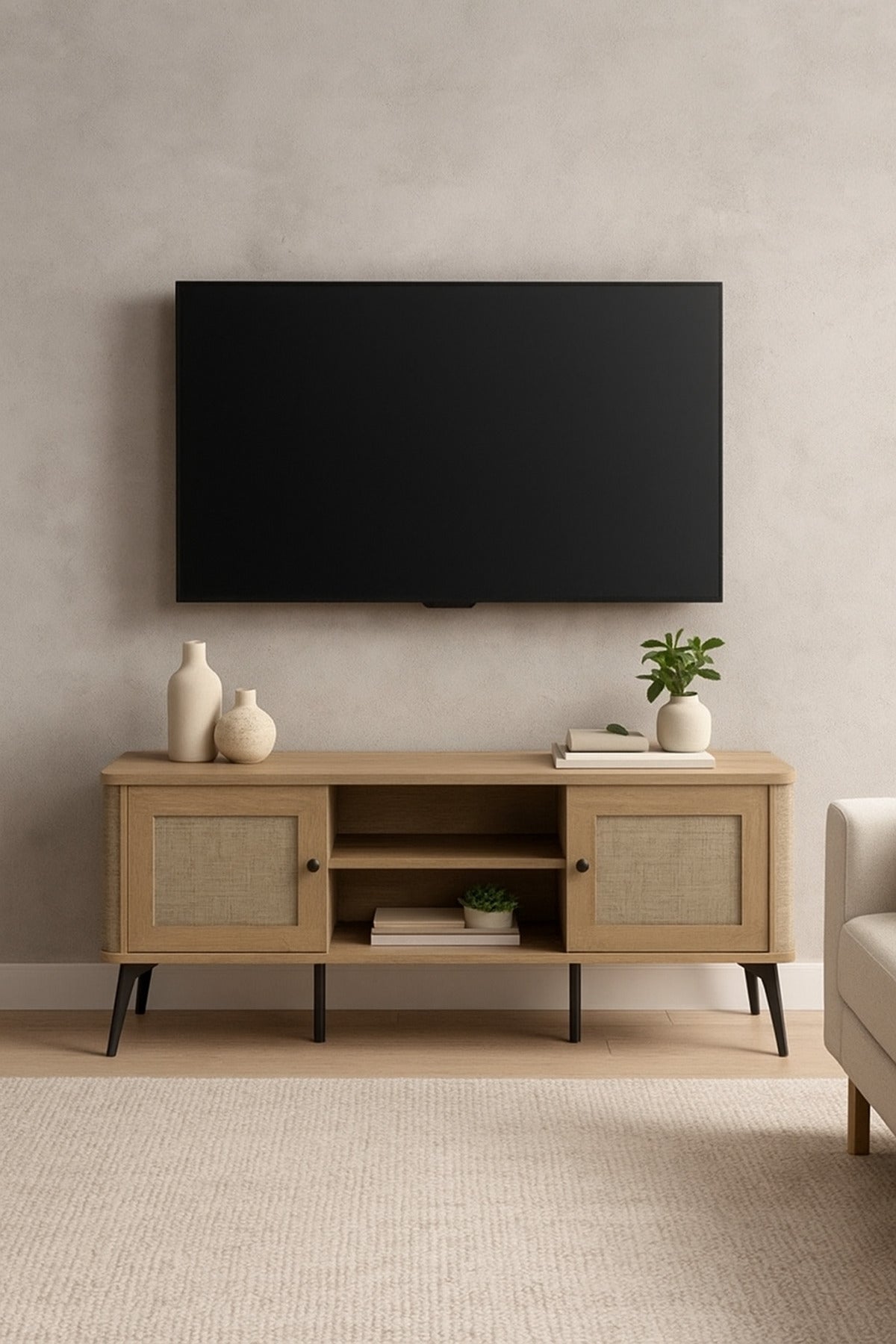 TV Stand with Storage | Modern TV Cabinet with Shelves & Side Doors | 160_40_50 cm
