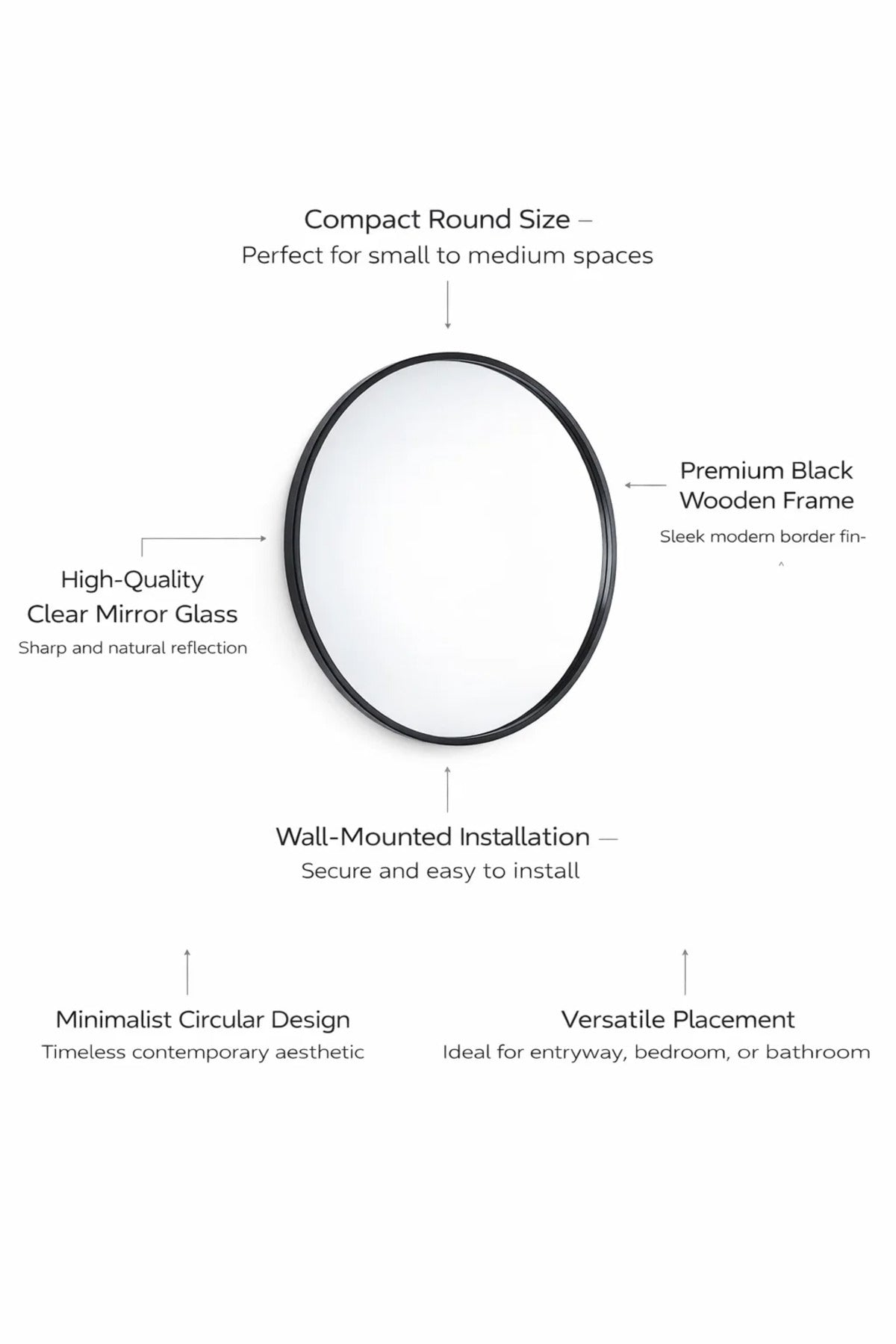 Modern Round Wall Mirror with Black Frame for Bathroom & Living Room