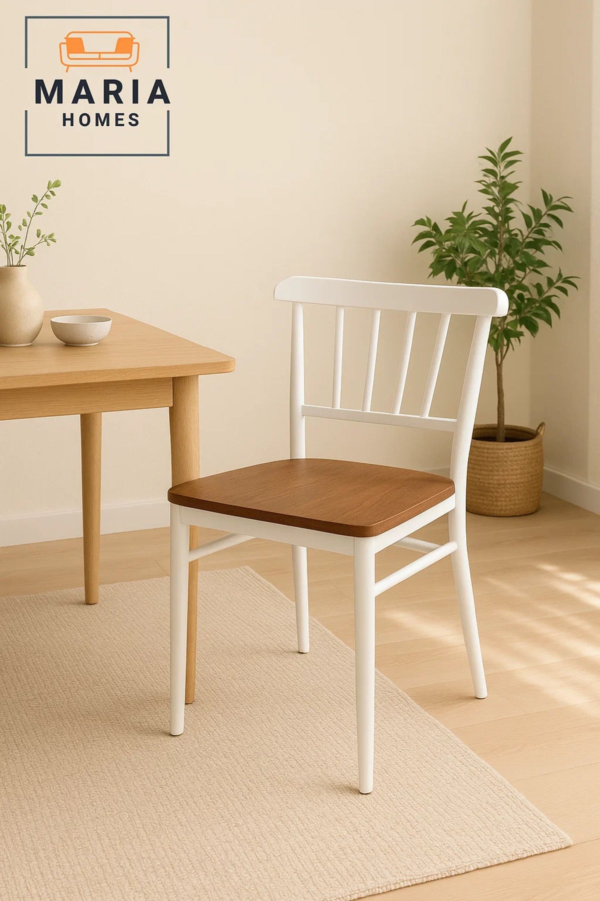 Modern Dining Chair Ð White Frame with Wooden Seat for Kitchen & Dining Room