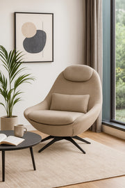 Khaki Fabric Lounge Chair with Cushion & Headrest Ð Modern Living Room Accent Chair