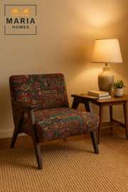 Traditional Armchair Ð Vintage Wooden Frame Single Sofa with Patterned Fabric Upholstery