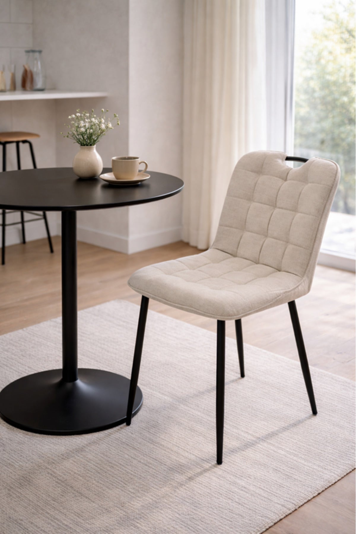 Beige Fabric Dining Chair 84x43x49cm Modern beige fabric dining Kitchen