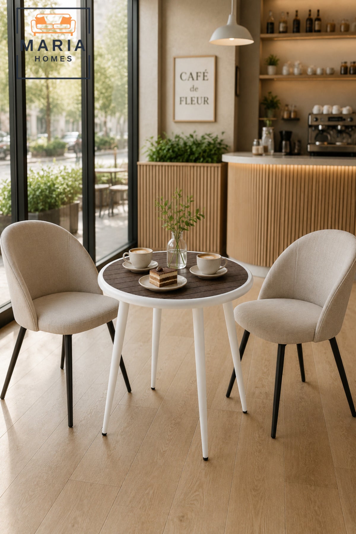 Modern Round Dining Table Kitchen Table Wooden Top with White Legs for CafŽ Dining Room