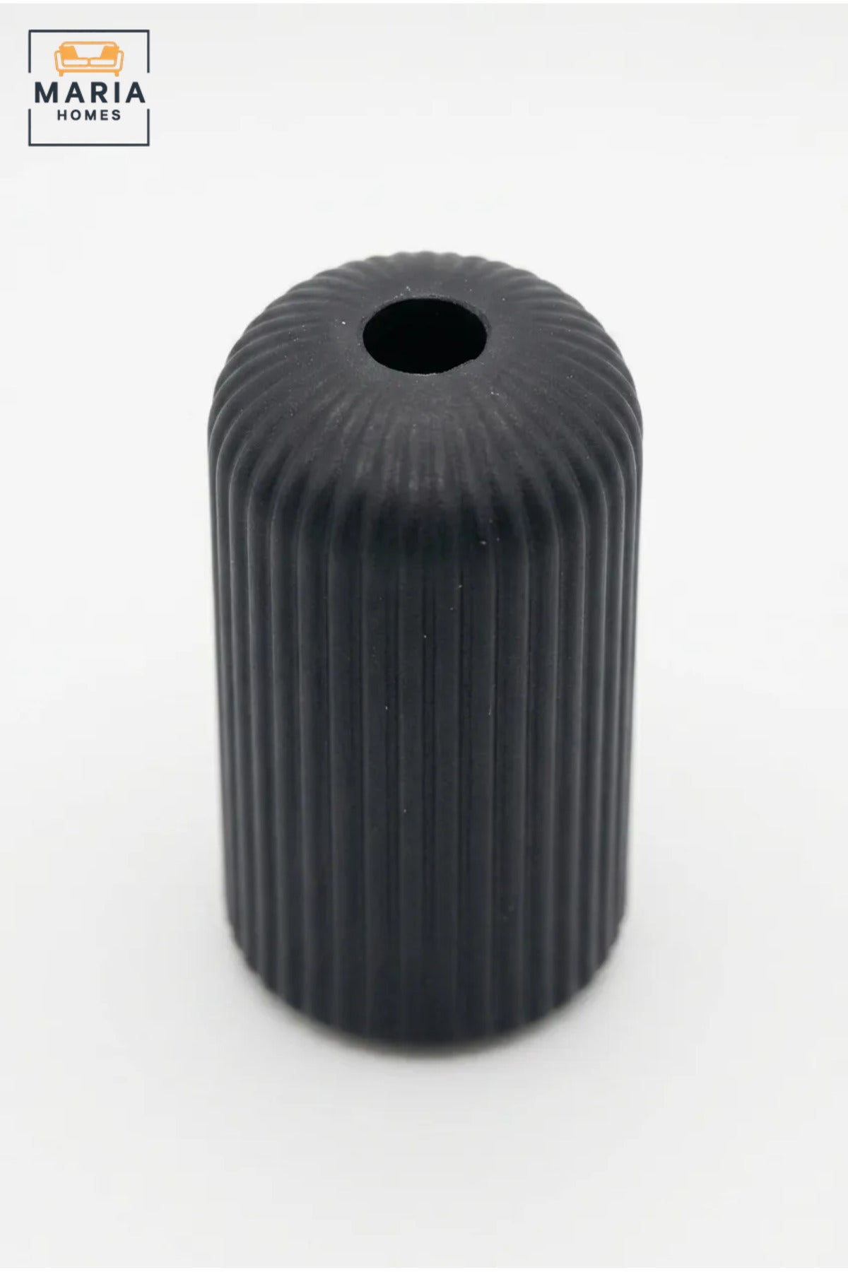 Black Ribbed Decorative Vase, Modern Cylindrical Flower Holder for Dried Flowers, Living Room, Bedroom, Office, Shelf and Table Décor