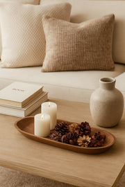 Walnut Wooden Elongated Decorative Tray Ð Modern Table Centerpiece