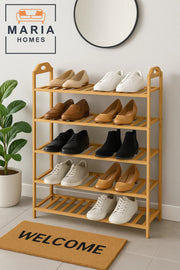 5-Tier Bamboo Shoe Rack Stand for Entryway or Closet Ð Slim, Spacious, and Natural Wood Finish
