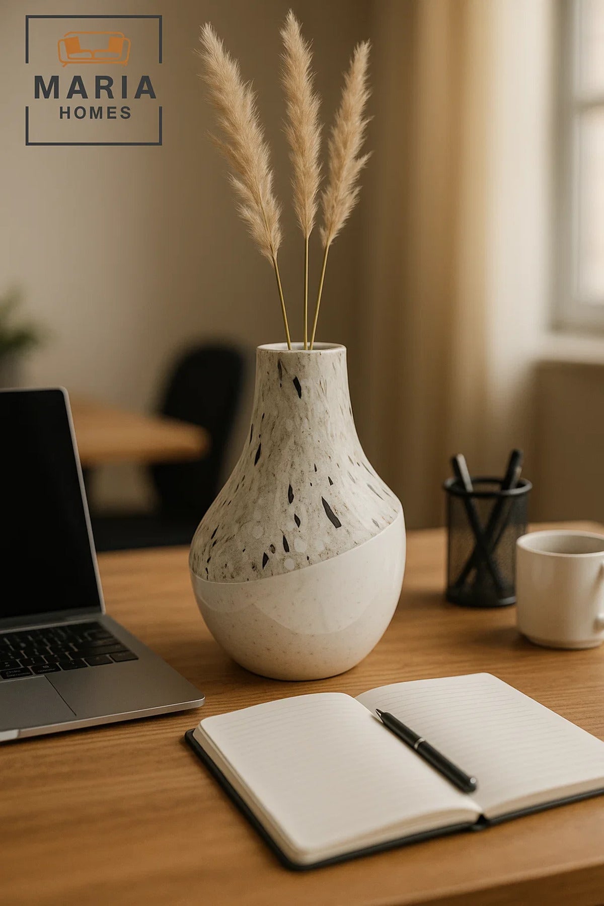 White Terrazzo and Glossy Ceramic Vase √ê Modern Two-Tone Decorative Flower Pot