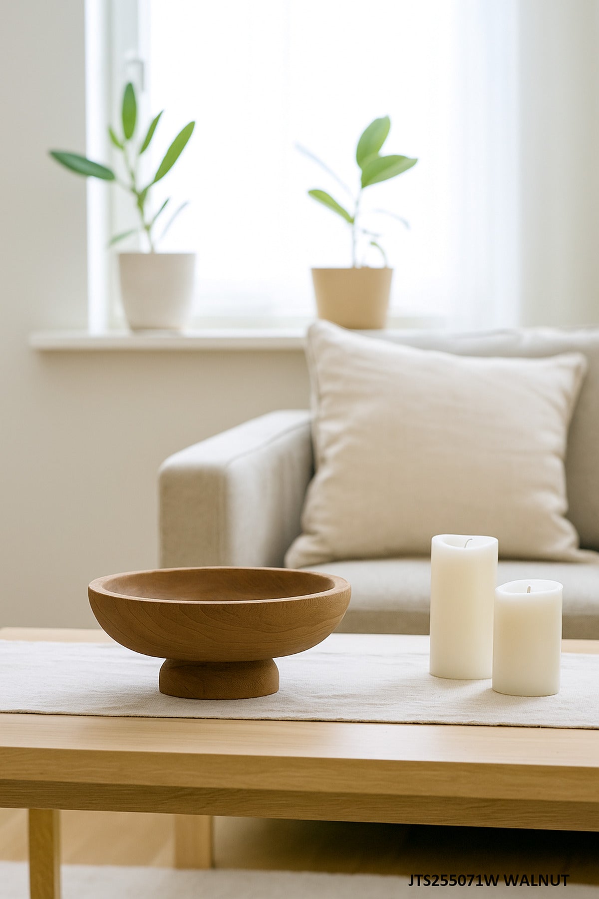 Walnut Wooden Decorative Bowl with Pedestal Base Ð Modern Centerpiece