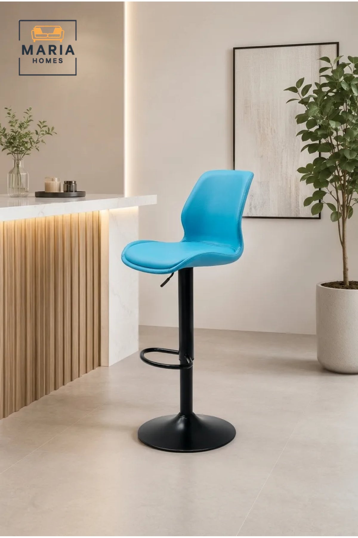 Adjustable Swivel Bar Stool with Footrest and Modern Curved Seat