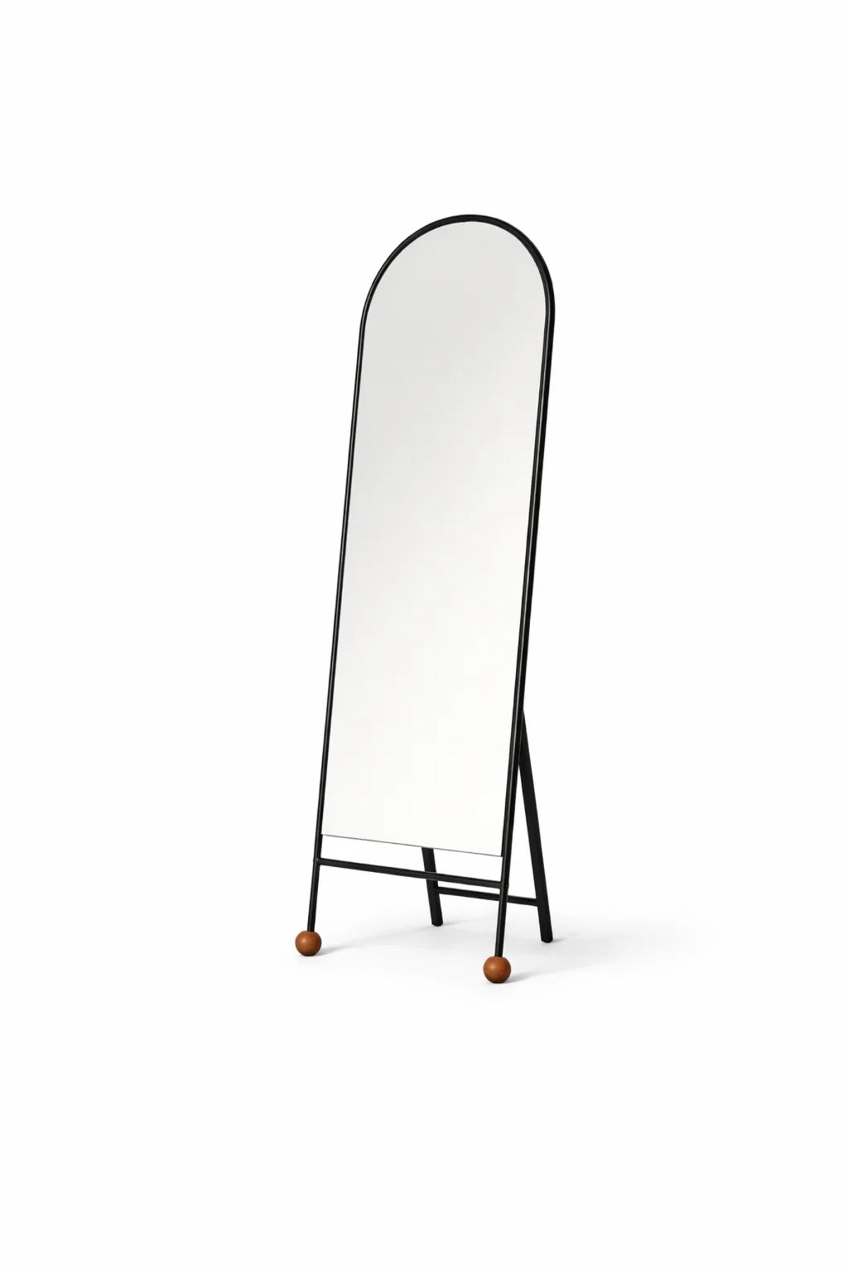 Modern Arched Full Length Floor Mirror with Black Metal Frame and Stand